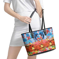 Hawaiian Love-Couple Dolphins and Flamingos Leather Tote Bag LT03 - Polynesian Pride
