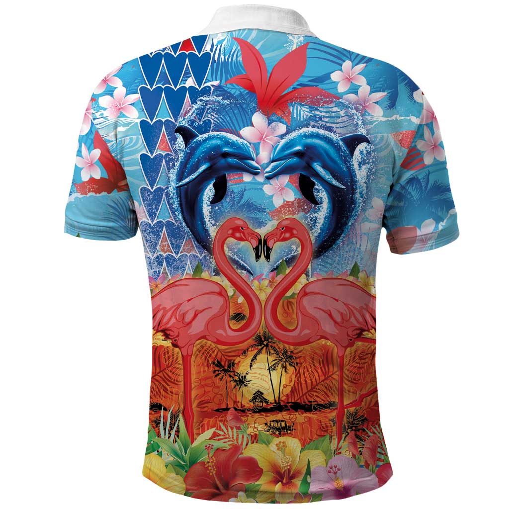 Hawaiian Love-Couple Dolphins and Flamingos Polo Shirt LT03 - Polynesian Pride