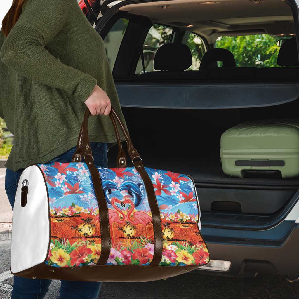 Hawaiian Love-Couple Dolphins and Flamingos Travel Bag - Polynesian Pride