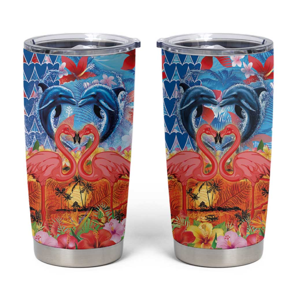 Hawaiian Love-Couple Dolphins and Flamingos Tumbler Cup LT03 Multicolor - Polynesian Pride