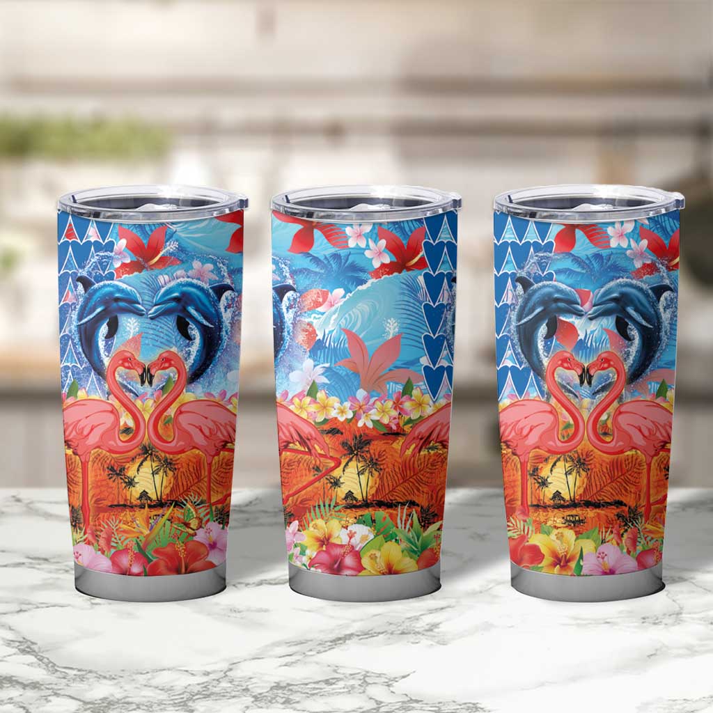 Hawaiian Love-Couple Dolphins and Flamingos Tumbler Cup LT03 - Polynesian Pride