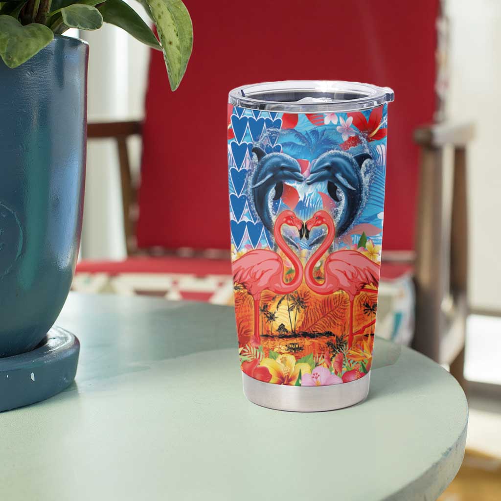 Hawaiian Love-Couple Dolphins and Flamingos Tumbler Cup LT03 - Polynesian Pride