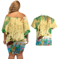 Hawaiian Alohawaii Couples Matching Off Shoulder Short Dress and Hawaiian Shirt Tropical Plants and Animals on The Beach LT03 - Polynesian Pride