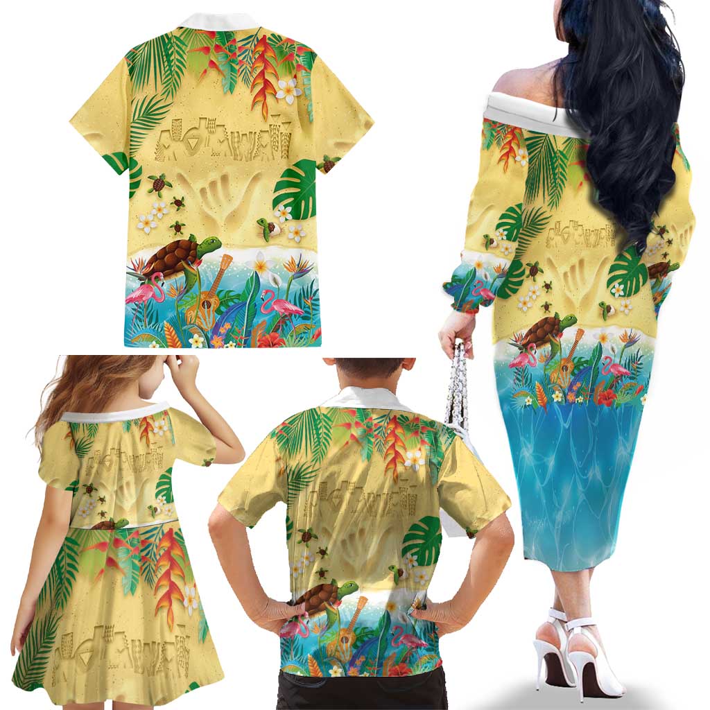 Hawaiian Alohawaii Family Matching Off The Shoulder Long Sleeve Dress and Hawaiian Shirt Tropical Plants and Animals on The Beach LT03 - Polynesian Pride