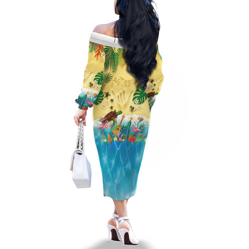 Hawaiian Alohawaii Family Matching Off The Shoulder Long Sleeve Dress and Hawaiian Shirt Tropical Plants and Animals on The Beach LT03 - Polynesian Pride