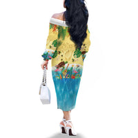 Hawaiian Alohawaii Family Matching Off The Shoulder Long Sleeve Dress and Hawaiian Shirt Tropical Plants and Animals on The Beach LT03 - Polynesian Pride