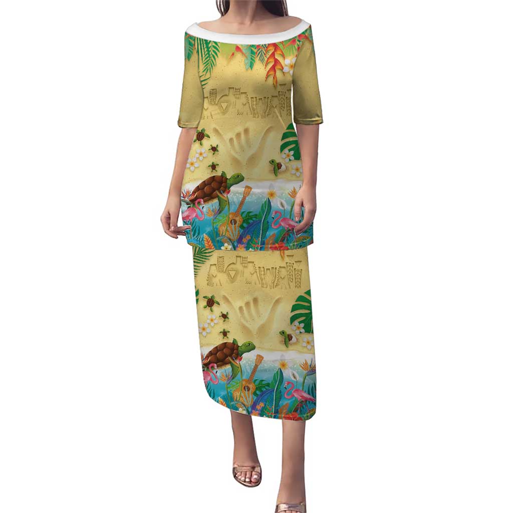 Hawaiian Alohawaii Family Matching Puletasi and Hawaiian Shirt Tropical Plants and Animals on The Beach LT03 Mom's Dress Multicolor - Polynesian Pride