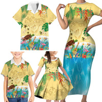 Hawaiian Alohawaii Family Matching Short Sleeve Bodycon Dress and Hawaiian Shirt Tropical Plants and Animals on The Beach LT03 - Polynesian Pride