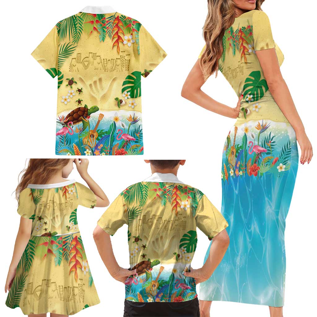 Hawaiian Alohawaii Family Matching Short Sleeve Bodycon Dress and Hawaiian Shirt Tropical Plants and Animals on The Beach LT03 - Polynesian Pride