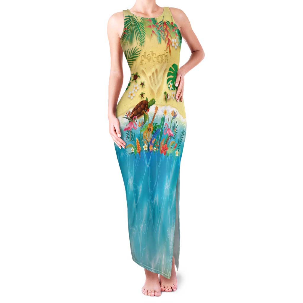 Hawaiian Alohawaii Family Matching Tank Maxi Dress and Hawaiian Shirt Tropical Plants and Animals on The Beach LT03 Mom's Dress Multicolor - Polynesian Pride