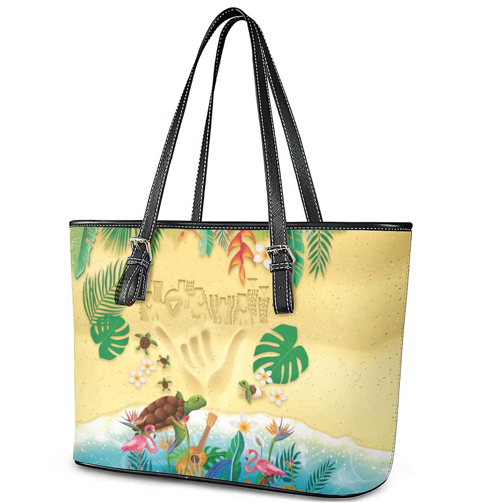 Hawaiian Alohawaii Leather Tote Bag Tropical Plants and Animals on The Beach LT03 - Polynesian Pride