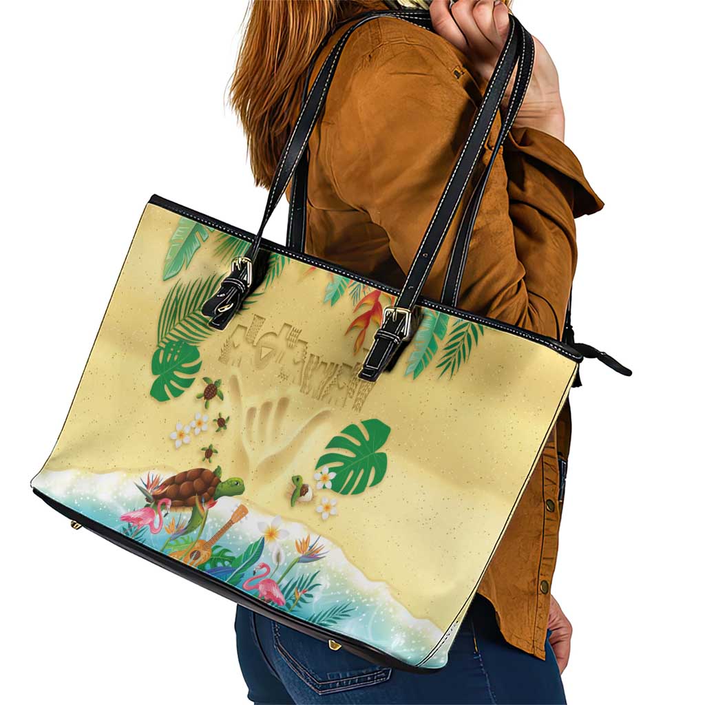 Hawaiian Alohawaii Leather Tote Bag Tropical Plants and Animals on The Beach LT03 - Polynesian Pride