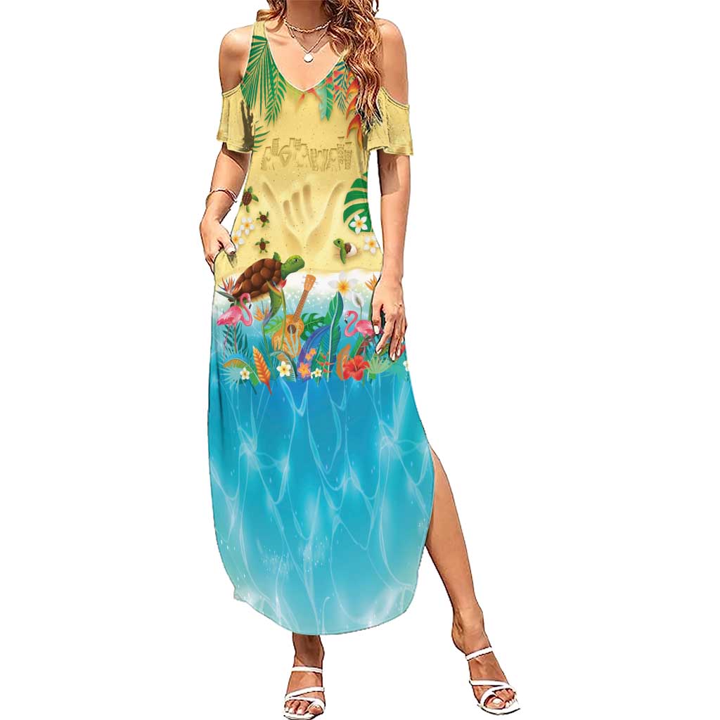Hawaiian Alohawaii Summer Maxi Dress Tropical Plants and Animals on The Beach - Polynesian Pride