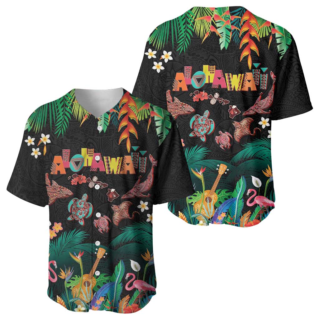 Hawaiian Alohawaii Baseball Jersey Tribal Sea Animals Tattoo and Tropical Plants - Polynesian Pride