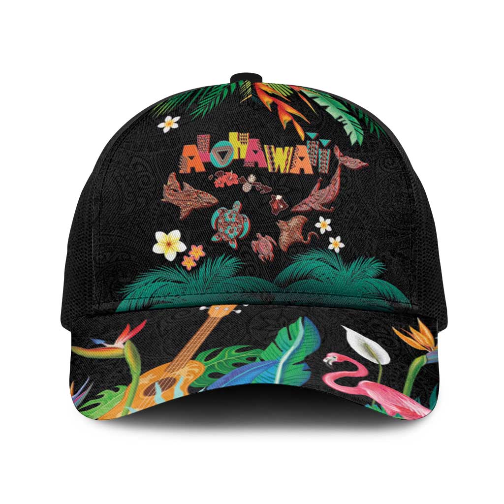 Hawaiian Alohawaii Baseball Net Cap Tribal Sea Animals Tattoo and Tropical Plants - Polynesian Pride