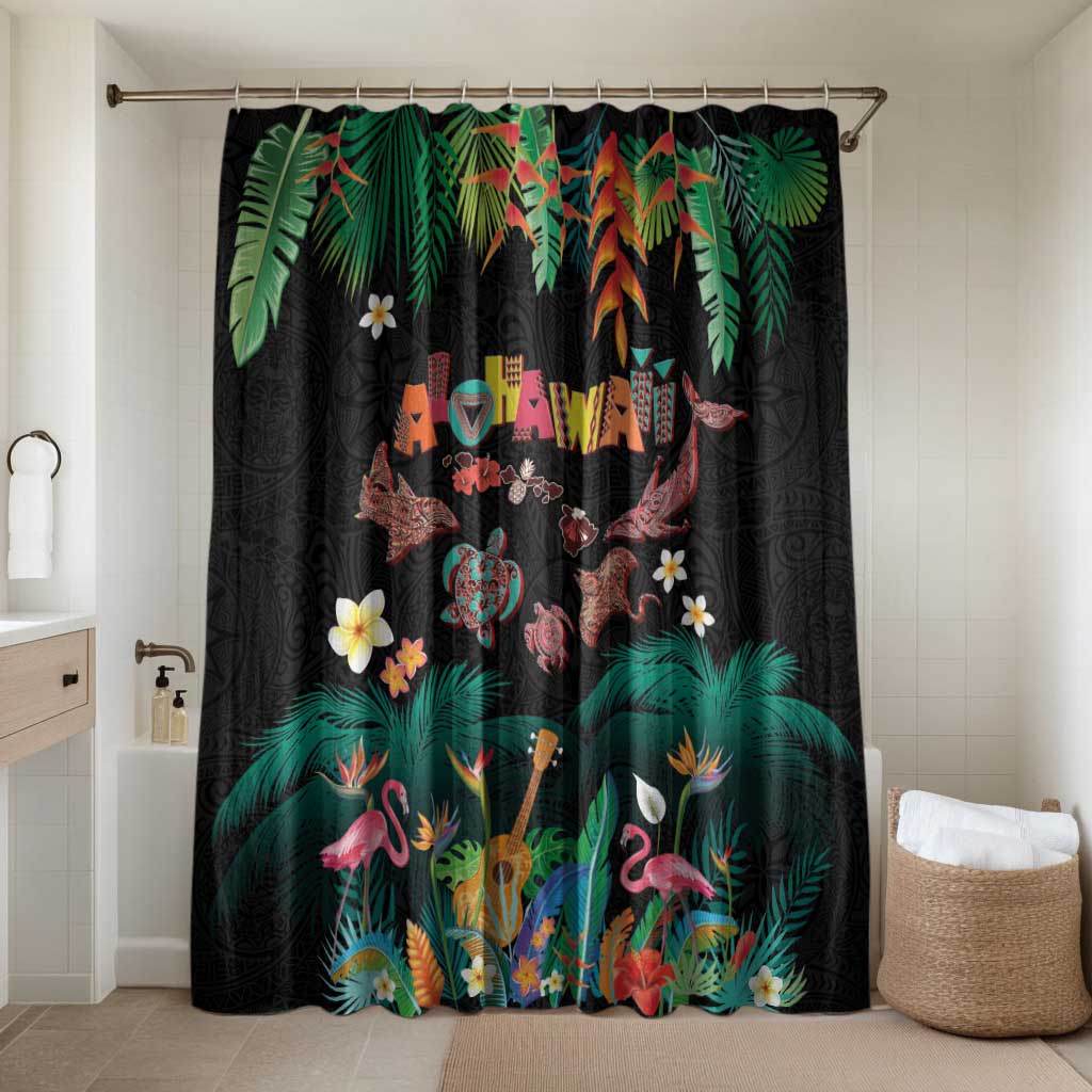 Hawaiian Alohawaii Bathroom Set Tribal Sea Animals Tattoo and Tropical Plants - Polynesian Pride