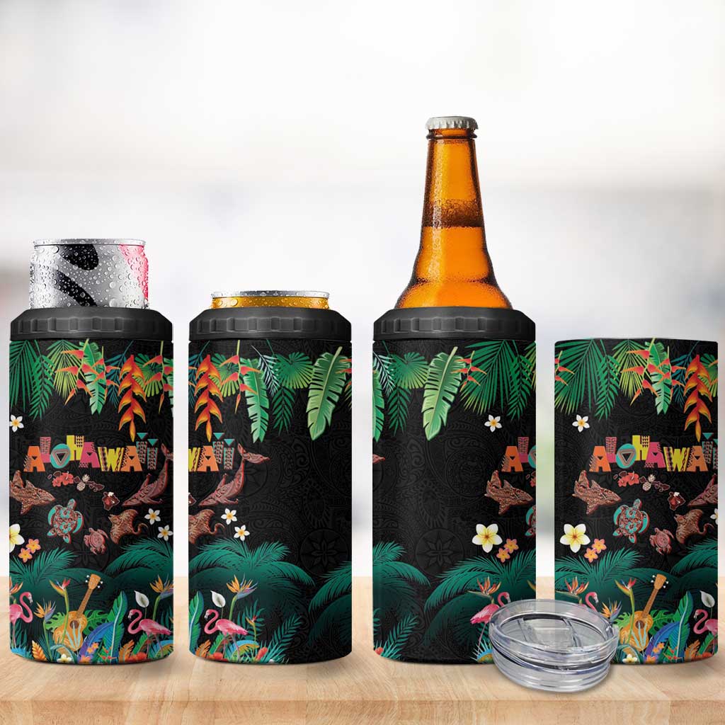 Hawaiian Alohawaii 4 in 1 Can Cooler Tumbler Tribal Sea Animals Tattoo and Tropical Plants LT03 - Polynesian Pride