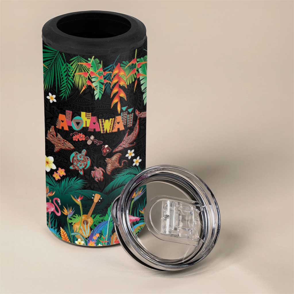 Hawaiian Alohawaii 4 in 1 Can Cooler Tumbler Tribal Sea Animals Tattoo and Tropical Plants LT03 - Polynesian Pride