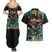 Hawaiian Alohawaii Couples Matching Summer Maxi Dress and Hawaiian Shirt Tribal Sea Animals Tattoo and Tropical Plants LT03 - Polynesian Pride