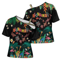 Hawaiian Alohawaii Cross Shoulder Shirt Tribal Sea Animals Tattoo and Tropical Plants - Polynesian Pride