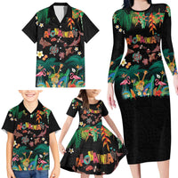 Hawaiian Alohawaii Family Matching Long Sleeve Bodycon Dress and Hawaiian Shirt Tribal Sea Animals Tattoo and Tropical Plants LT03 - Polynesian Pride