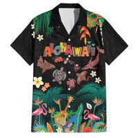 Hawaiian Alohawaii Family Matching Mermaid Dress and Hawaiian Shirt Tribal Sea Animals Tattoo and Tropical Plants LT03 Dad's Shirt - Short Sleeve Black - Polynesian Pride