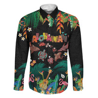 Hawaiian Alohawaii Family Matching Off The Shoulder Long Sleeve Dress and Hawaiian Shirt Tribal Sea Animals Tattoo and Tropical Plants LT03 Dad's Shirt - Long Sleeve Black - Polynesian Pride