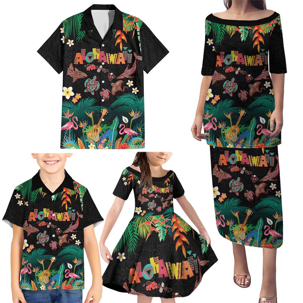 Hawaiian Alohawaii Family Matching Puletasi and Hawaiian Shirt Tribal Sea Animals Tattoo and Tropical Plants LT03 - Polynesian Pride