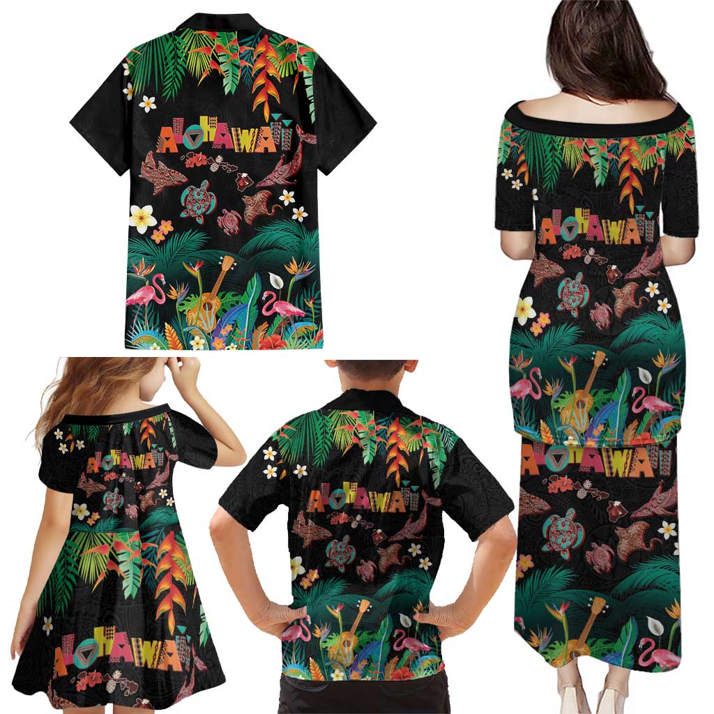 Hawaiian Alohawaii Family Matching Puletasi and Hawaiian Shirt Tribal Sea Animals Tattoo and Tropical Plants LT03 - Polynesian Pride