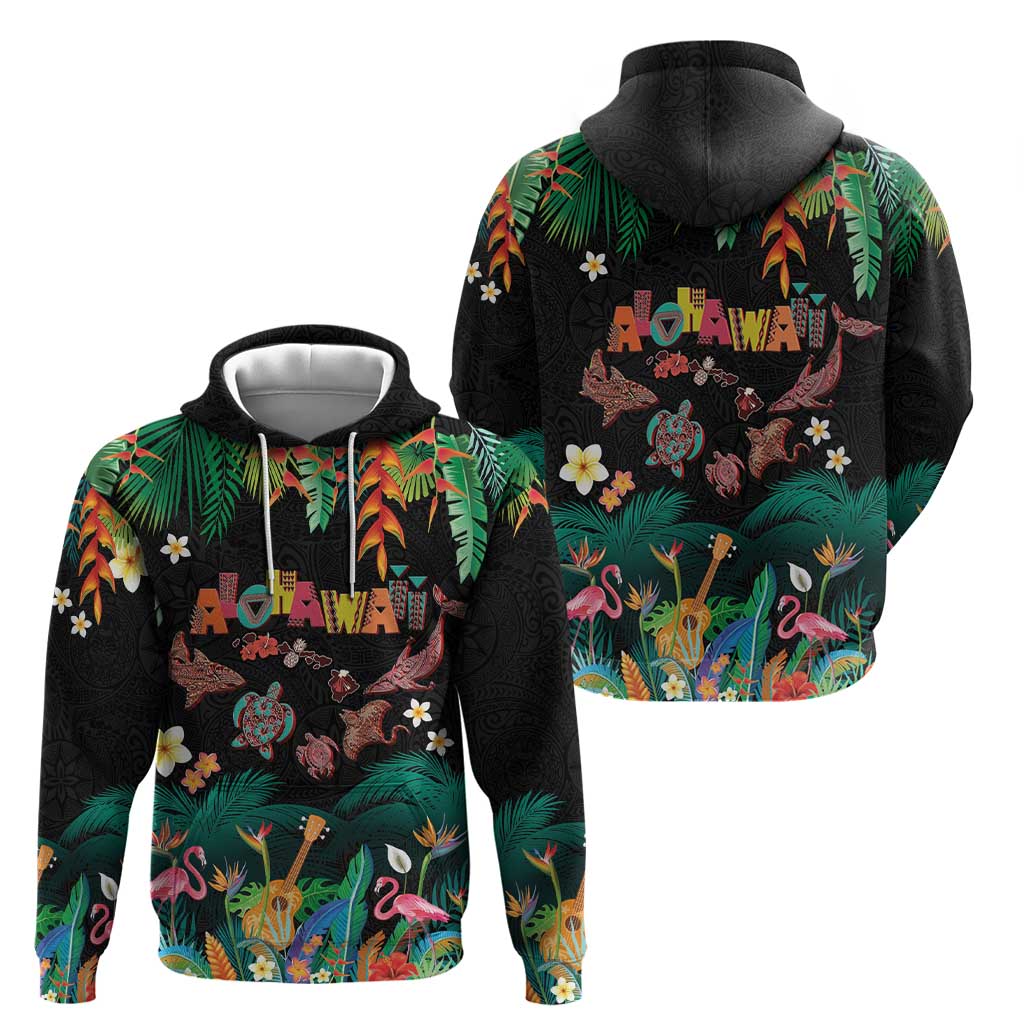 Hawaiian Alohawaii Hoodie Tribal Sea Animals Tattoo and Tropical Plants - Polynesian Pride