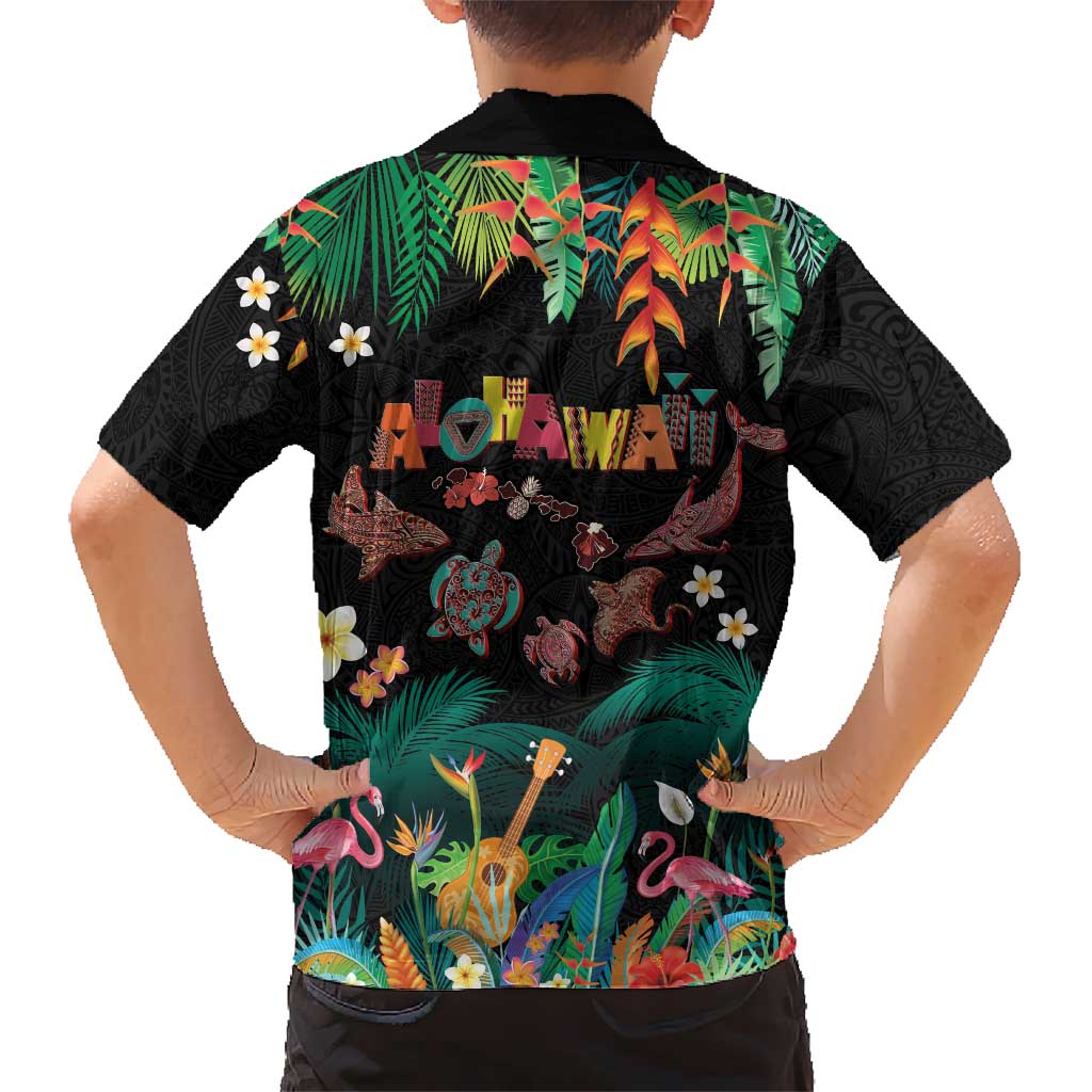 Hawaiian Alohawaii Kid Hawaiian Shirt Tribal Sea Animals Tattoo and Tropical Plants LT03 - Polynesian Pride