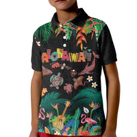 Hawaiian Alohawaii Kid Polo Shirt Tribal Sea Animals Tattoo and Tropical Plants - Polynesian Pride