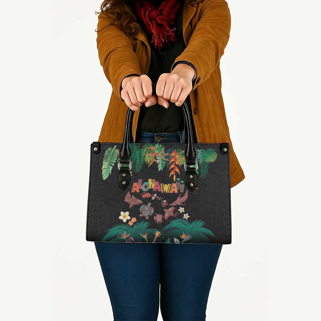 Hawaiian Alohawaii Leather Bag Tribal Sea Animals Tattoo and Tropical Plants - Polynesian Pride