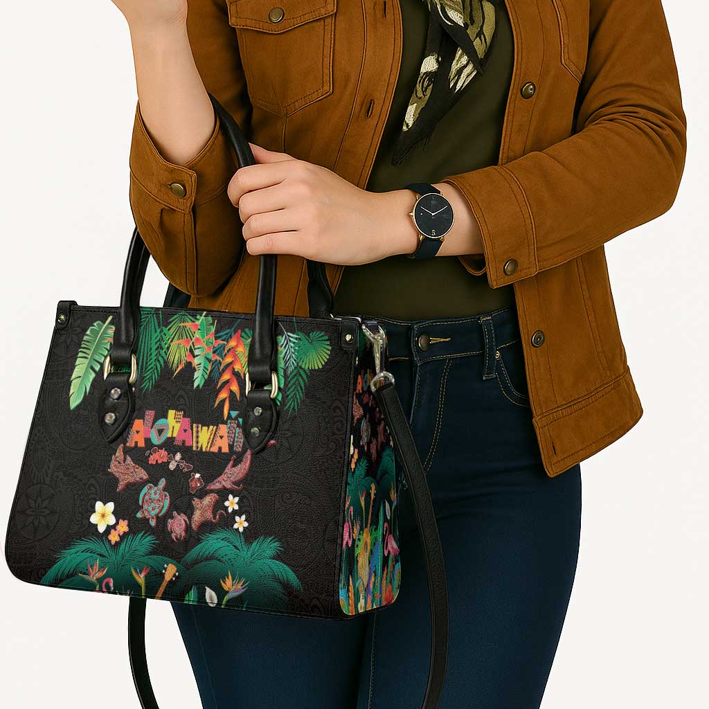 Hawaiian Alohawaii Leather Bag Tribal Sea Animals Tattoo and Tropical Plants - Polynesian Pride