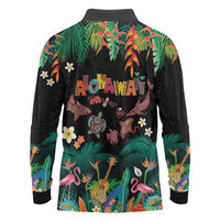 Hawaiian Alohawaii Long Sleeve Polo Shirt Tribal Sea Animals Tattoo and Tropical Plants LT03 - Polynesian Pride
