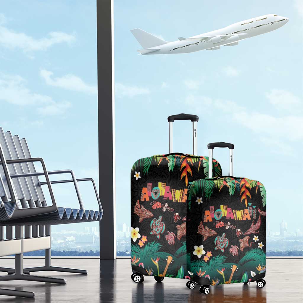 Hawaiian Alohawaii Luggage Cover Tribal Sea Animals Tattoo and Tropical Plants - Polynesian Pride