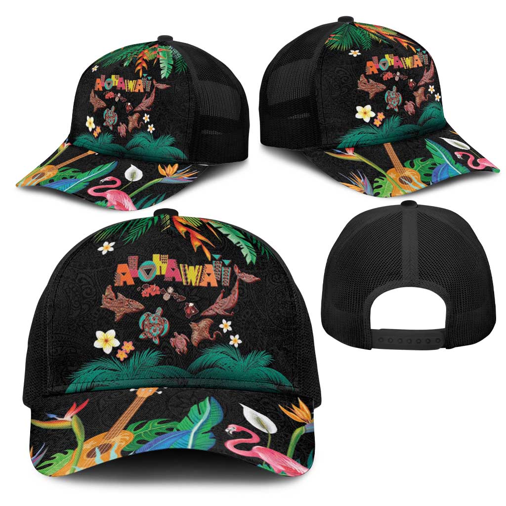 Hawaiian Alohawaii Mesh Trucker Cap Tribal Sea Animals Tattoo and Tropical Plants LT03 - Polynesian Pride
