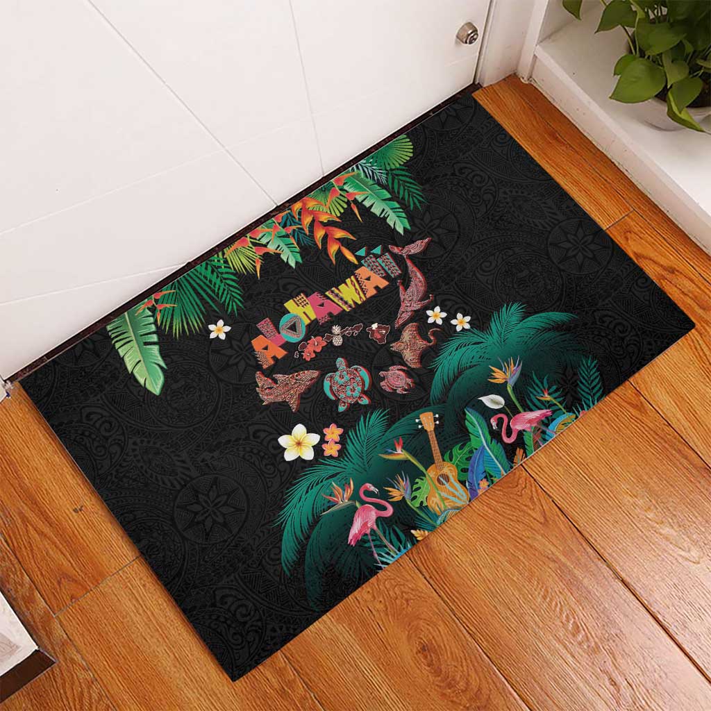 Hawaiian Alohawaii Rubber Doormat Tribal Sea Animals Tattoo and Tropical Plants - Polynesian Pride