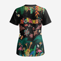 Hawaiian Alohawaii Scrub Top Tribal Sea Animals Tattoo and Tropical Plants LT03 - Polynesian Pride