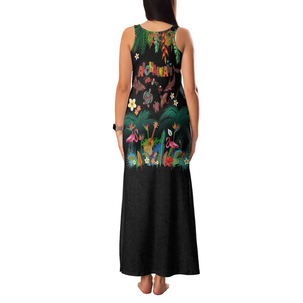 Hawaiian Alohawaii Tank Maxi Dress Tribal Sea Animals Tattoo and Tropical Plants - Polynesian Pride