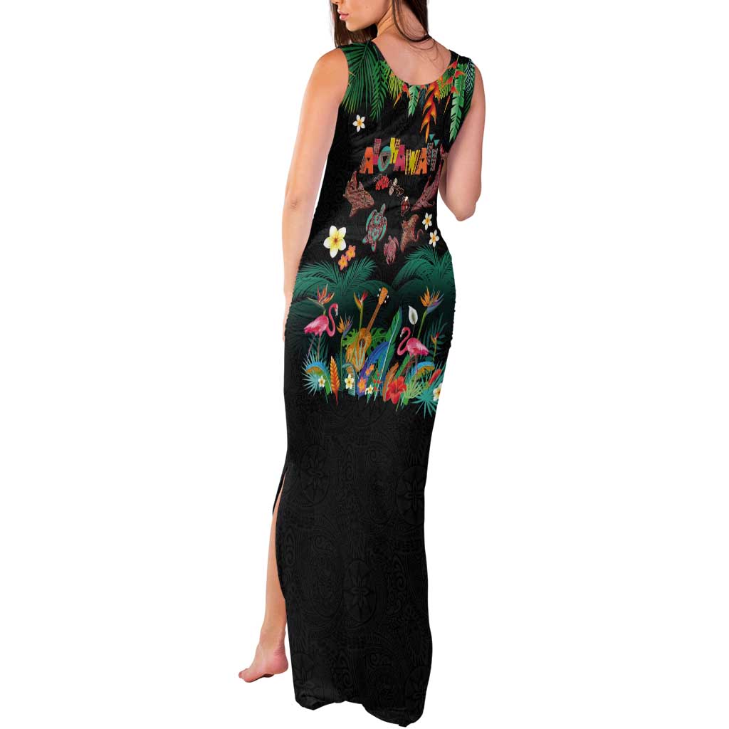Hawaiian Alohawaii Tank Maxi Dress Tribal Sea Animals Tattoo and Tropical Plants - Polynesian Pride