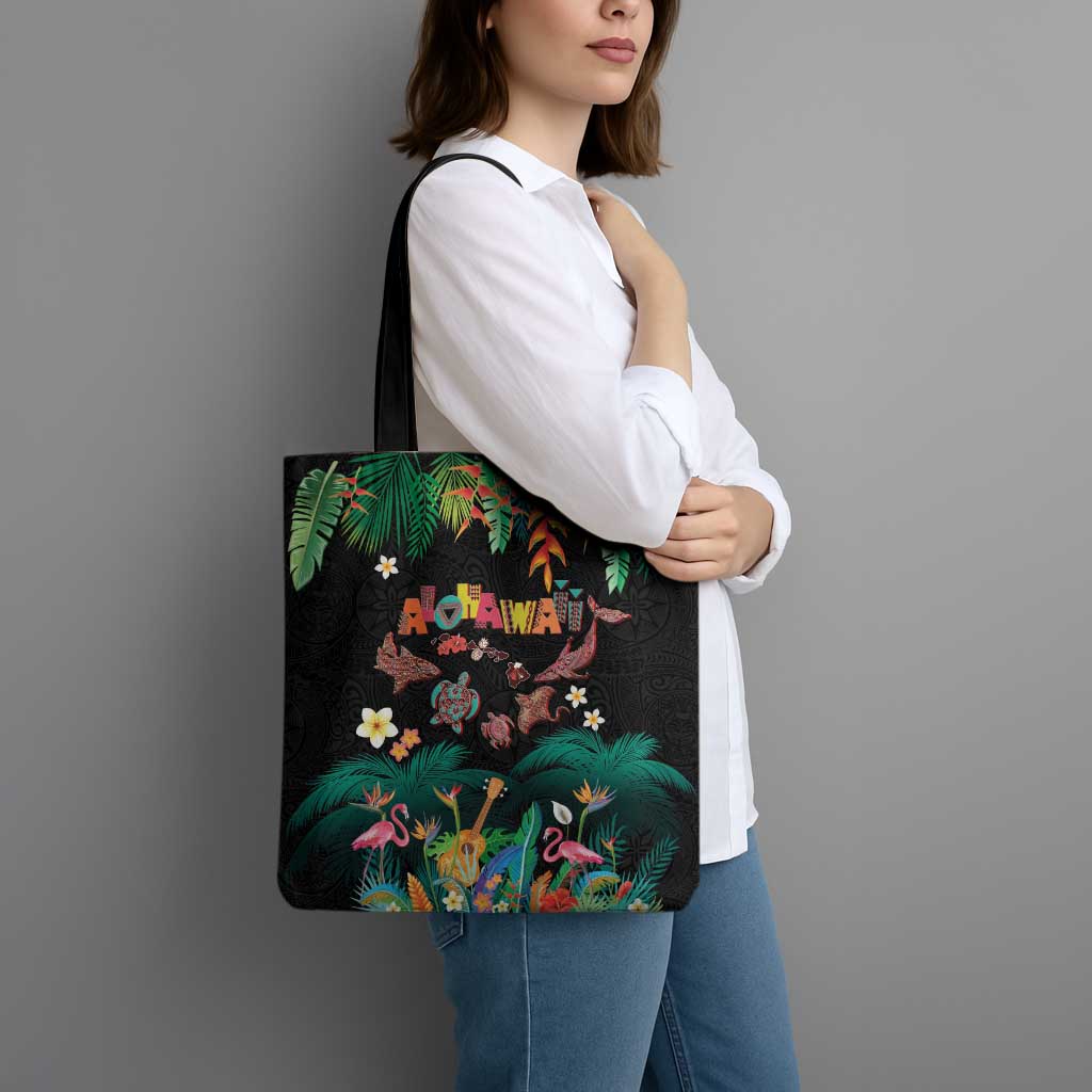 Hawaiian Alohawaii Tote Bag Tribal Sea Animals Tattoo and Tropical Plants - Polynesian Pride