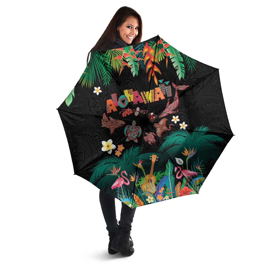 Hawaiian Alohawaii Umbrella Tribal Sea Animals Tattoo and Tropical Plants - Polynesian Pride