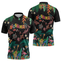 Hawaiian Alohawaii Zipper Polo Shirt Tribal Sea Animals Tattoo and Tropical Plants LT03 - Polynesian Pride