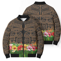 Hawaiian Hula Costume Bomber Puffer Jacket Tribal Tattoo and Tropical Plants Skirt - Polynesian Pride