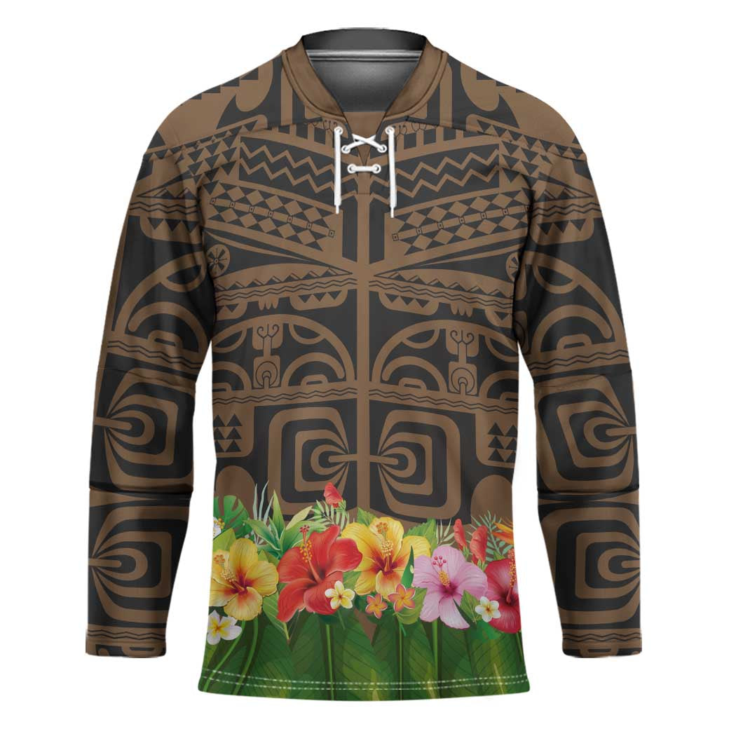 Hawaiian Hula Costume Hockey Jersey Tribal Tattoo and Tropical Plants Skirt - Polynesian Pride