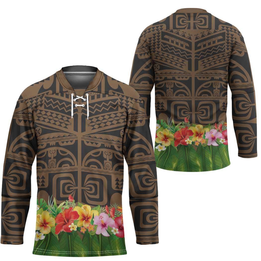 Hawaiian Hula Costume Hockey Jersey Tribal Tattoo and Tropical Plants Skirt - Polynesian Pride