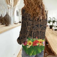 Hawaiian Hula Costume Women Casual Shirt Tribal Tattoo and Tropical Plants Skirt LT03 - Polynesian Pride