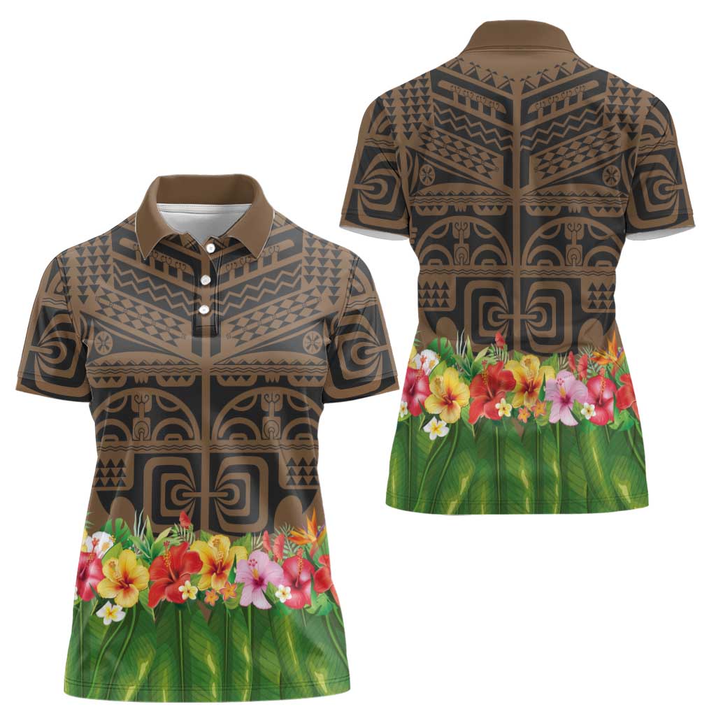 Hawaiian Hula Costume Women Polo Shirt Tribal Tattoo and Tropical Plants Skirt LT03 - Polynesian Pride