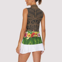 Hawaiian Hula Costume Women Sleeveless Polo Shirt Tribal Tattoo and Tropical Plants Skirt LT03 - Polynesian Pride